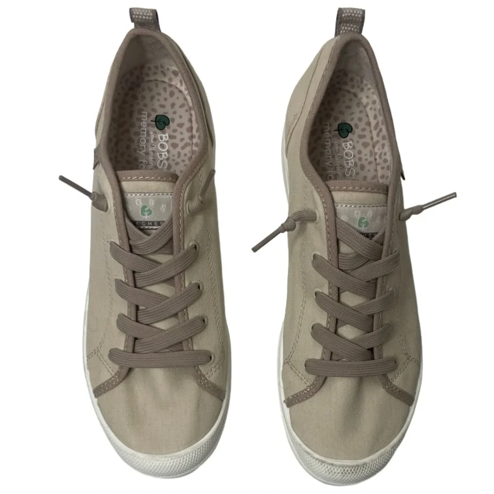 BOBS Sketchers Beyond Simply Earthy Tan Laced Slip On Canvas Sneakers Size 11